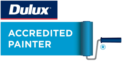 Dulux Accredited Painter logo, featuring a paint roller with blue paint extending into a banner with the text "Accredited Painter.