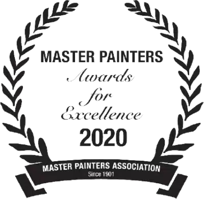 Laurel wreath emblem with the text "Master Painters Awards for Excellence 2020" and "Master Painters Association Since 1901".